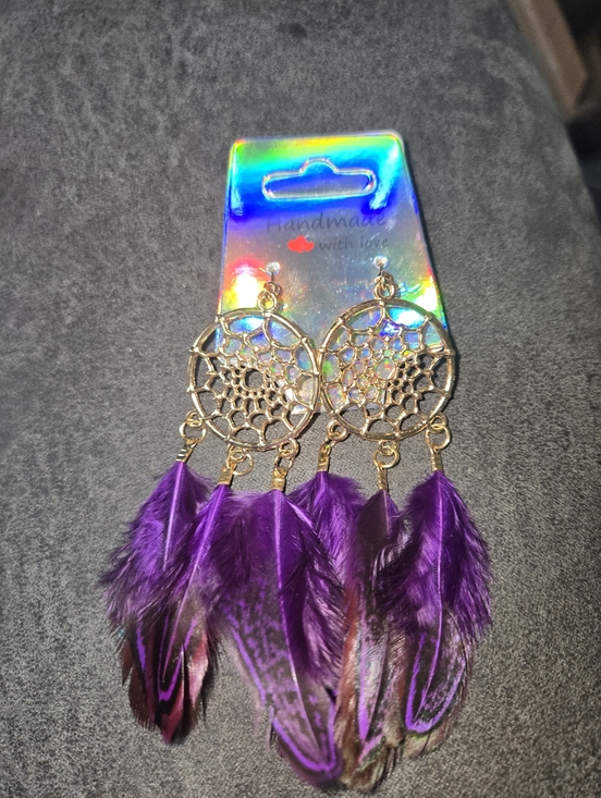 Hand Crafted Jewelry - Purple Feather Dreamcatcher Earrings – Handmade Boho Chic Gift for Her 254